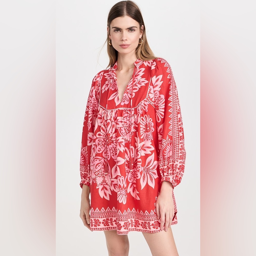 FARM Rio Red and Pink Floral Mini Dress